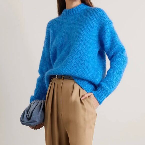 Tibi Women's Claude Alpaca Blend Crewneck Easy Pullover Sweater Medium Azure - Picture 1 of 14